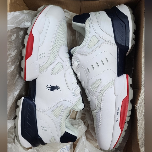 POLO RALPH LAUREN Men's Jogger Leather Mesh Sneakers White Multi Size 9.5D - Picture 6 of 8